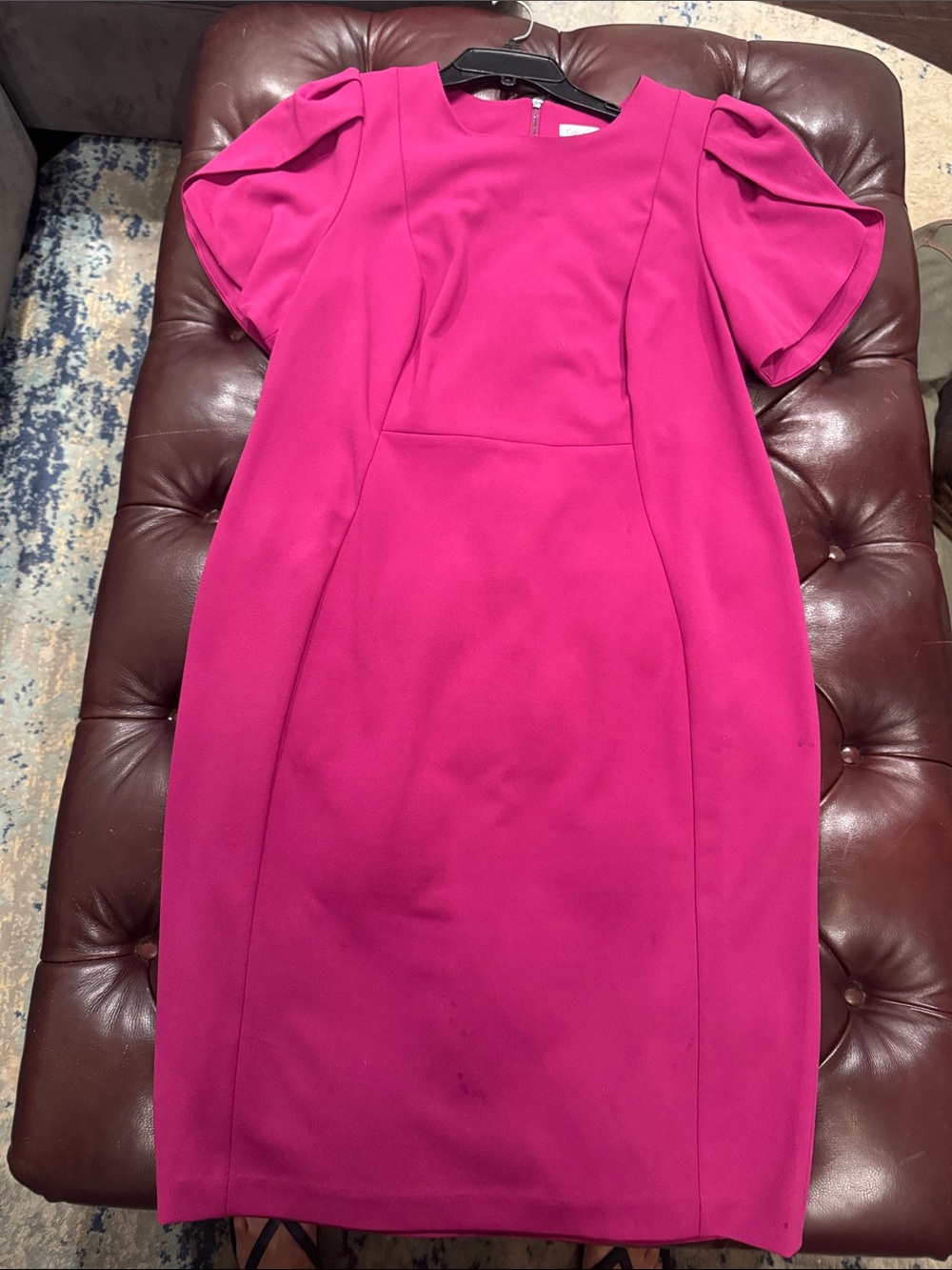 Calvin Klein Fuchsia Puff-Sleeve Midi Dress